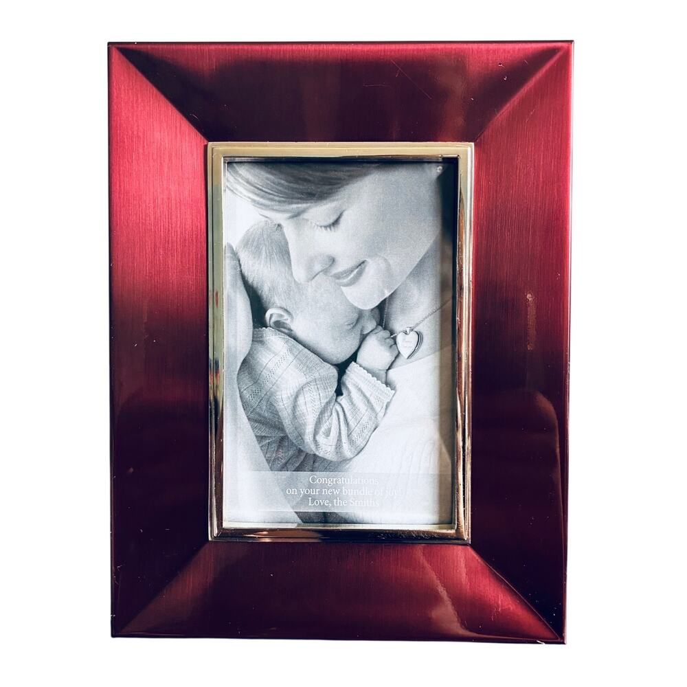 Things Remembered Red Metallic Picture Frame Gold Accent Easel Frame 4x6